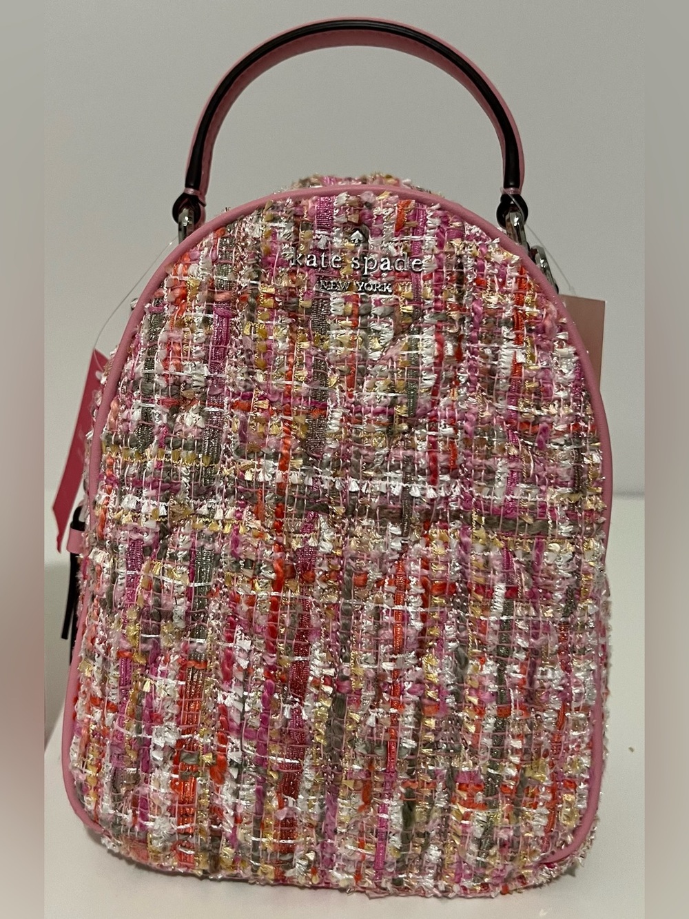 kate spade Tweed Convertible Top-Handle Backpack in Pink Multi